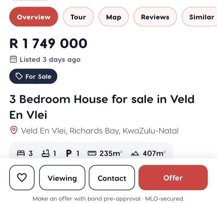 A Liivra sale listing with price, facts and a structured offer button