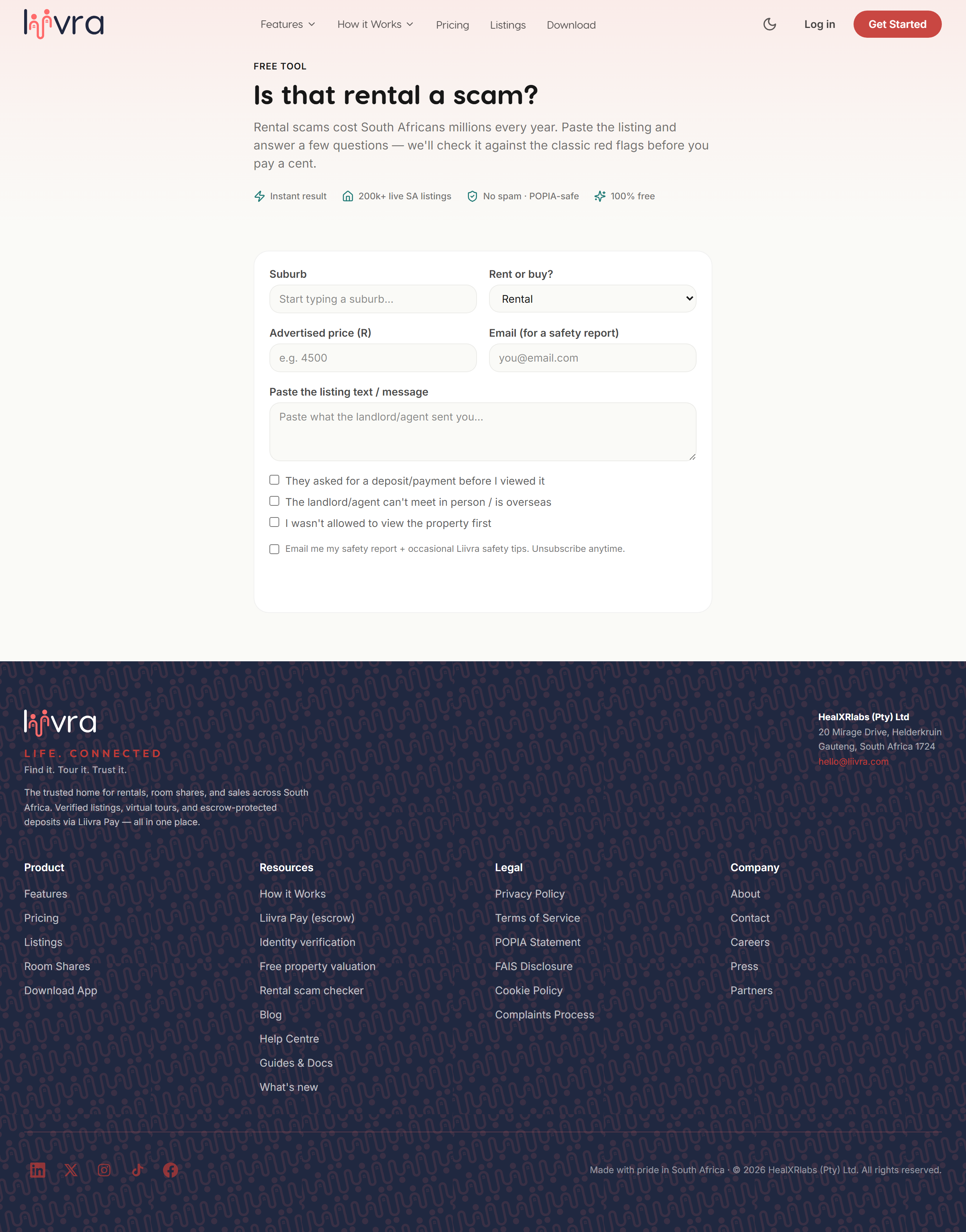 Scam check tool — Liivra web