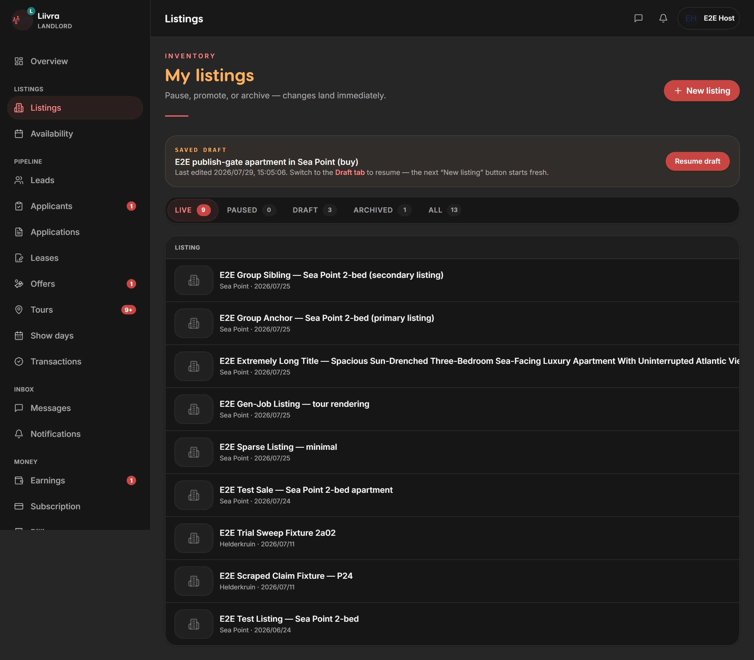 Bulk generate ads — Liivra web (dark)