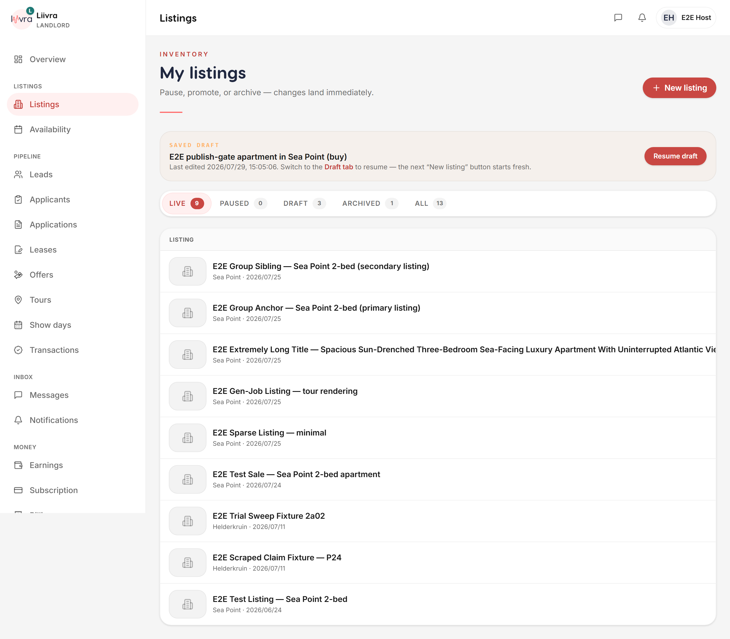 Listings manage — Liivra web