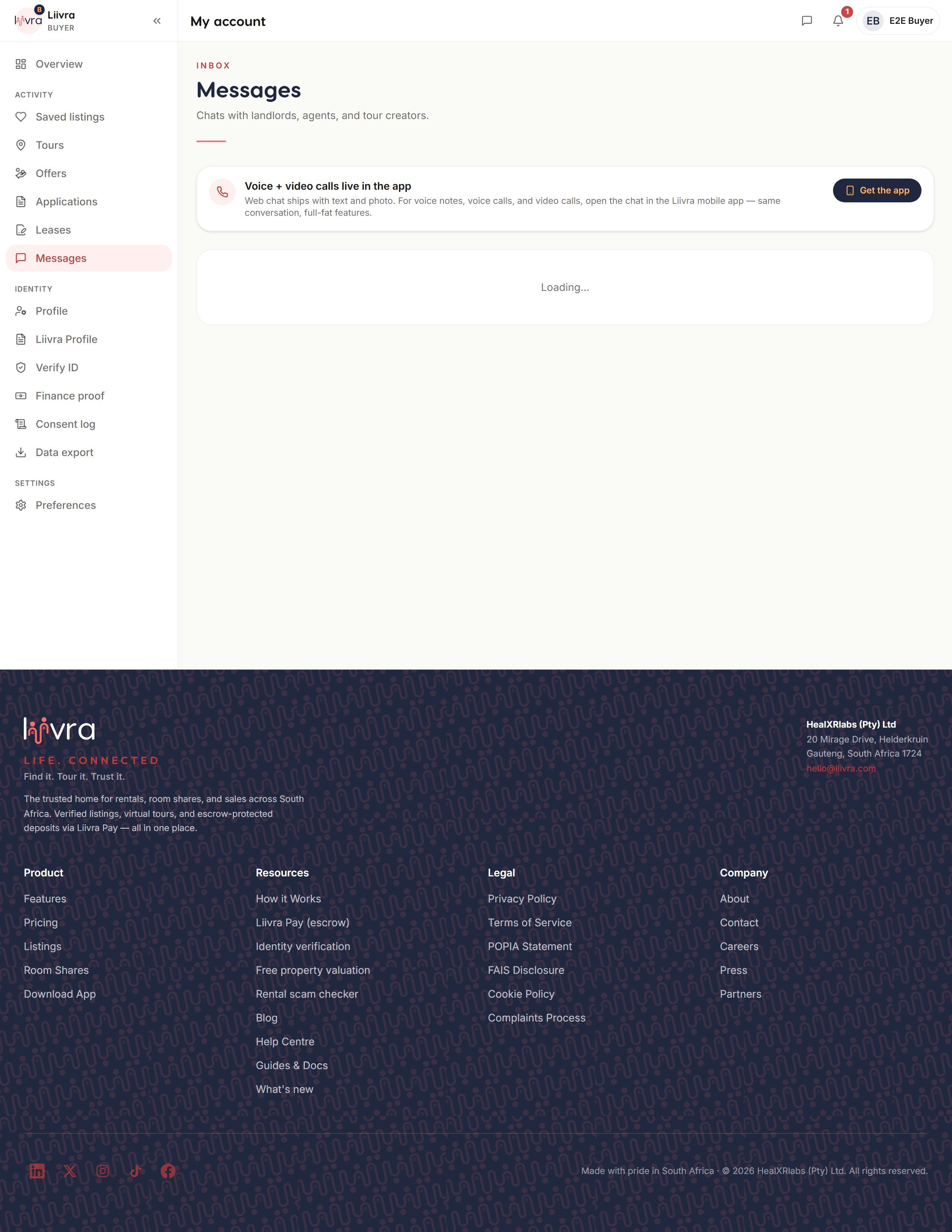 Account messages — Liivra web