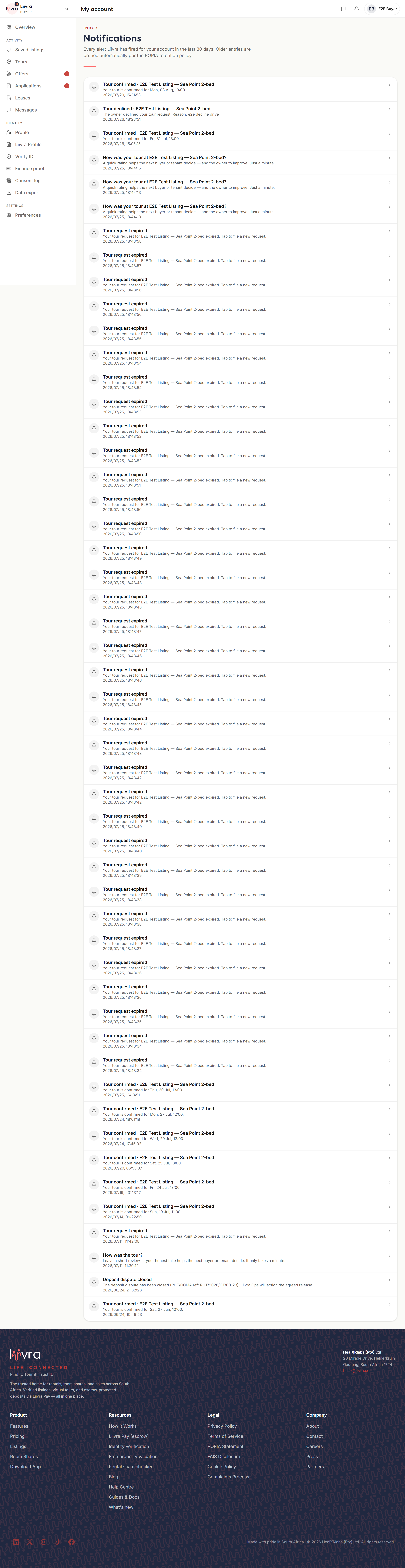 Account notifications — Liivra web