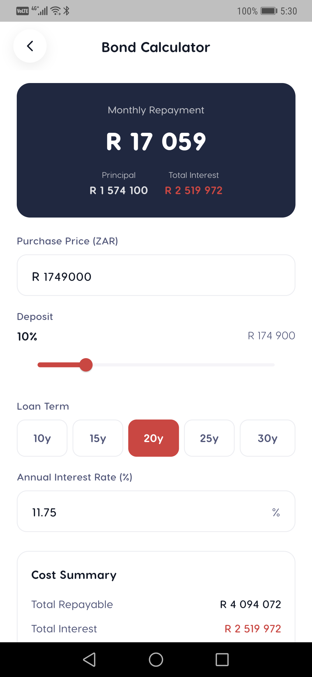 Calculator result — Liivra app