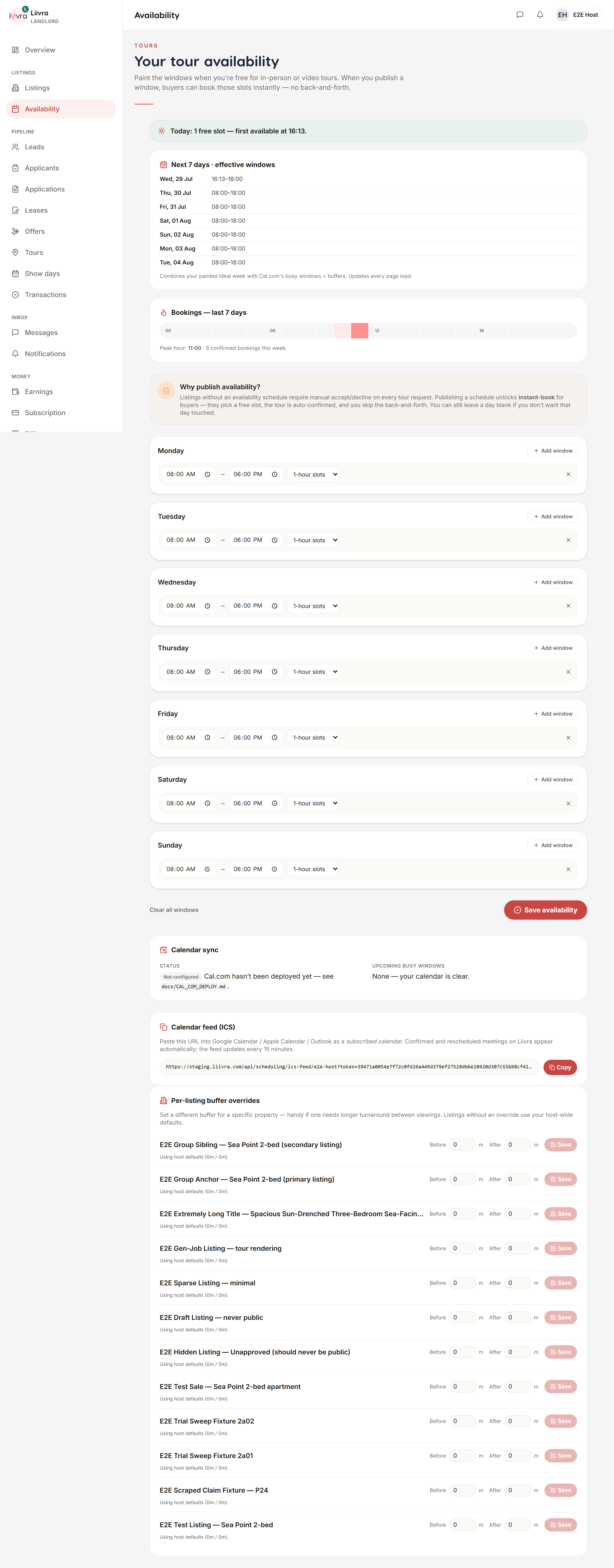 Availability editor — Liivra web