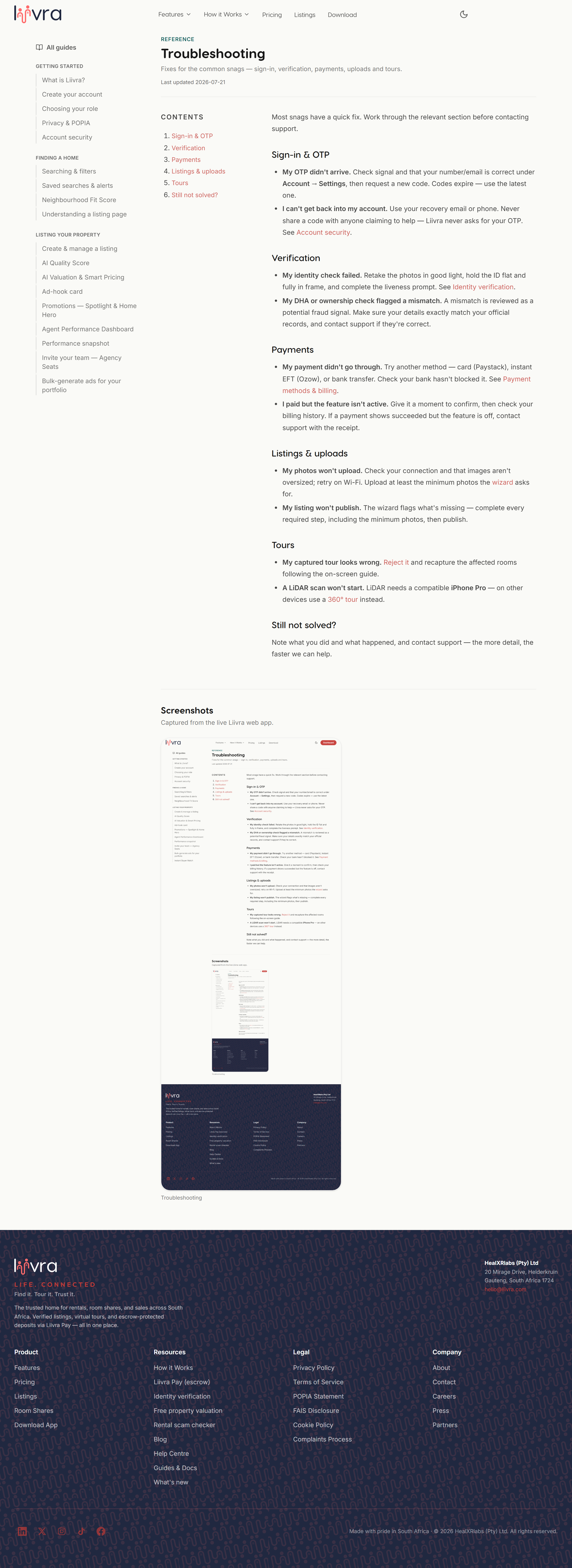 Troubleshooting — Liivra web