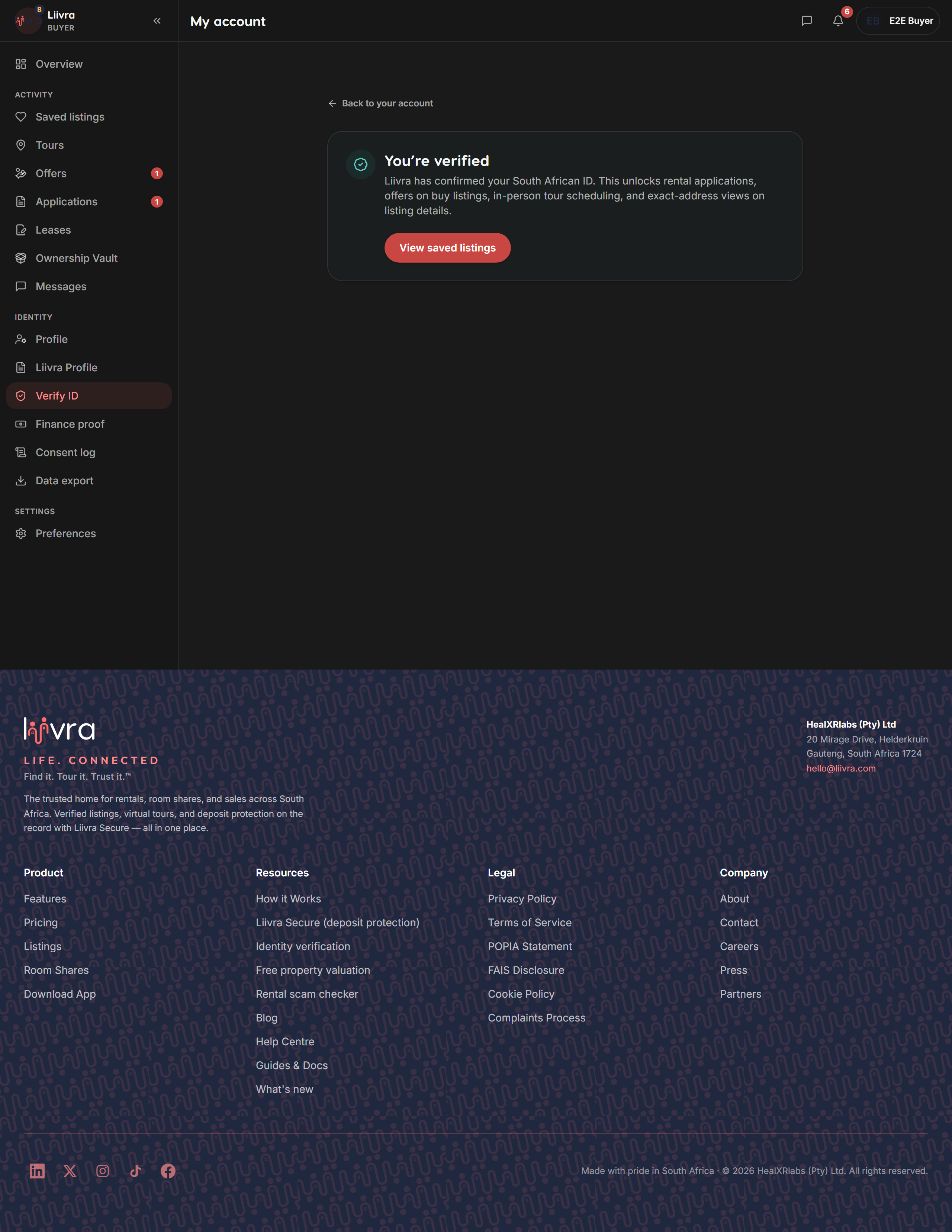 Verification tier badge — Liivra web (dark)